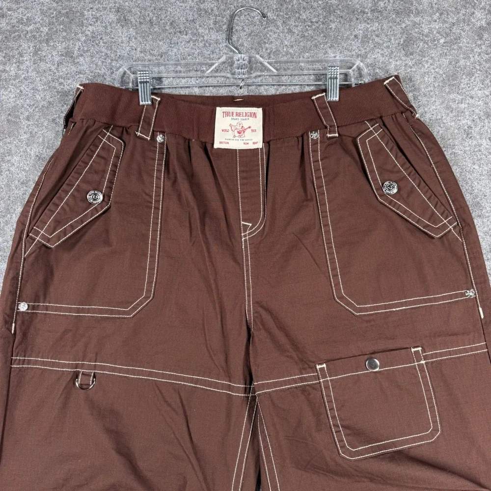 True Religion Men's 2XL Brown Cargo Pants NWT Baggy Utility Contrast Stitch Y2K